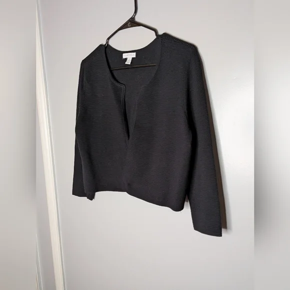 Charter Club Cardigan Sweater Black TexturedOpen Front Cropped Size M - Picture 2 of 16